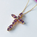 18k Filled Cross Pendant Amethyst Choker Necklace