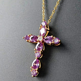 18k Filled Cross Pendant Amethyst Choker Necklace