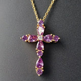 18k Filled Cross Pendant Amethyst Choker Necklace