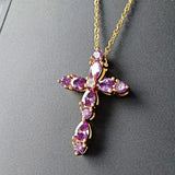 18k Filled Cross Pendant Amethyst Choker Necklace