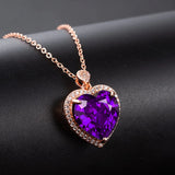 Purple Amethyst Heart Pendant Necklaces 18k Rose Gold Filled Jewelry