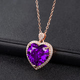 Purple Amethyst Heart Pendant Necklaces 18k Rose Gold Filled Jewelry