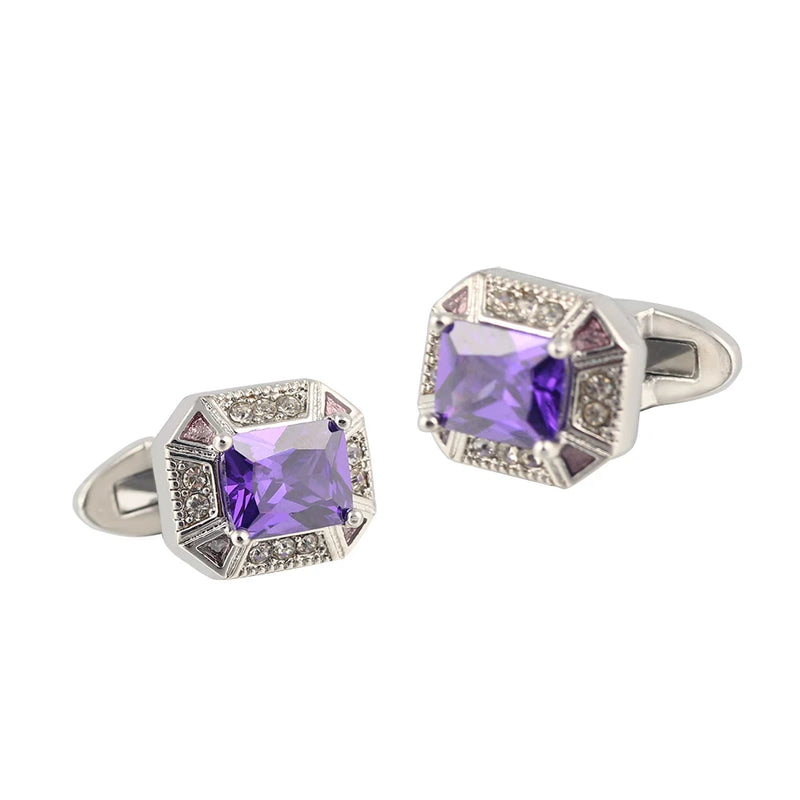 Purple Crystal Zircon Men French Cufflinks