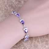 Purple Cubic Zirconia CZ Bracelet Silver Chain 6-8 inch