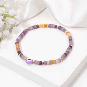 Purple Evil Eye Charm Bracelet Natural Stone Beaded for Women Men