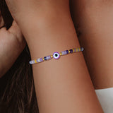 Purple Evil Eye Charm Bracelet Natural Stone Beaded for Women Men