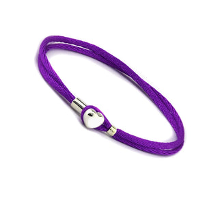 Purple Fabric Cord Bracelet w/ Heart Buckle Sterling Silver Jewelry