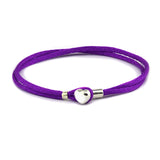 Purple Fabric Cord Bracelet w/ Heart Buckle Sterling Silver Jewelry