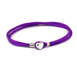 Purple Fabric Cord Bracelet w/ Heart Buckle Sterling Silver Jewelry