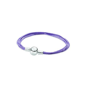 Purple Fabric Cord Women's Bracelet 925 Sterling Silver Clip Closure