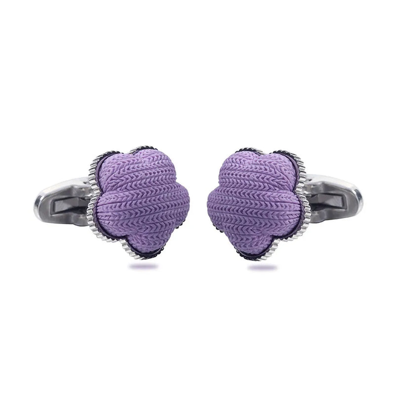 Purple Five-leaf Clover Fabric Stone Cufflinks