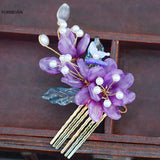 Purple Flower Hair Combs Chinese Hairpins Tassel Pendant Jewelry Women Hanfu Dre