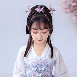 Purple Flower Hair Sticks Hanfu Accessories Pearl Tassel Alloy Headpiece