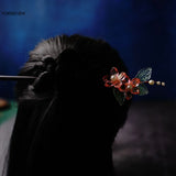 Purple Flower Hair Sticks Wooden Hairpins Clips Retro Chinese Pearl Headpiece