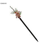 Purple Flower Hair Sticks Wooden Hairpins Clips Retro Chinese Pearl Headpiece