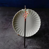 Purple Flower Hair Sticks Wooden Hairpins Clips Retro Chinese Pearl Headpiece