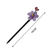 Purple Flower Hair Sticks Wooden Hair Pins Retro Floral Headpieces
