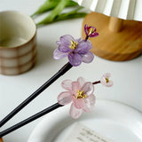 Purple Flower Hair Sticks Wooden Hair Pins Retro Floral Headpieces
