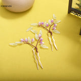 Purple Flower Hairpins Clips U Shaped Hair Sticks Forks Pearl