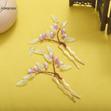 Purple Flower Hairpins Clips U Shaped Hair Sticks Forks Pearl
