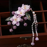 Purple Flower Hairpins Side Clips Chinese Hair Accessories Pendant Pearl Headpie