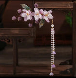 Purple Flower Hairpins Side Clips Chinese Hair Accessories Pendant Pearl Headpie