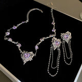 Purple Heart Zircon Tassel Chain Necklace for Women Girl Party Y2k Jewelry