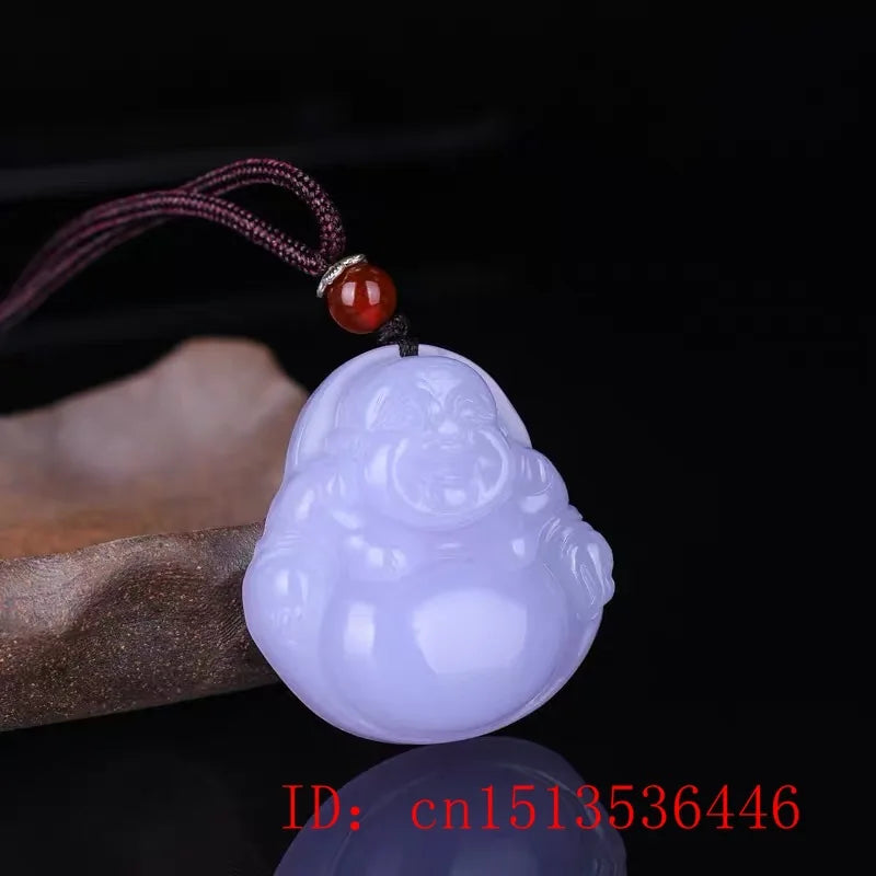 Purple Jade Buddha Pendant Necklace Natural Jewelry Carved Amulet Jadeite