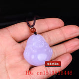 Purple Jade Buddha Pendant Necklace Natural Jewelry Carved Amulet Jadeite