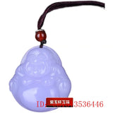 Purple Jade Buddha Pendant Necklace Natural Jewelry Carved Amulet Jadeite