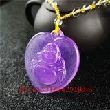 Purple Jade Buddha Pendant Necklace Chinese Amulet Charm Jewelry Hand Carved