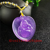 Purple Jade Buddha Pendant Necklace Chinese Amulet Charm Jewelry Hand Carved