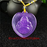 Purple Jade Buddha Pendant Necklace Chinese Amulet Charm Jewelry Hand Carved
