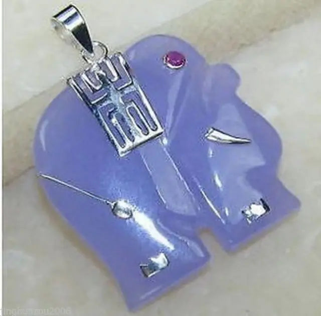Purple Jade Elephant Pendant Necklace