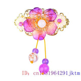 Purple Jade Flower Barrette Hairpin 925 Silver Natural Gemstone Hair Clip