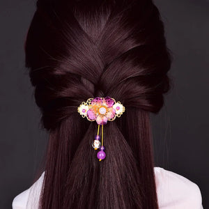 Purple Jade Flower Barrette Hairpin 925 Silver Natural Gemstone Hair Clip
