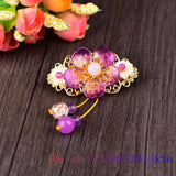Purple Jade Flower Barrette Hairpin 925 Silver Natural Gemstone Hair Clip