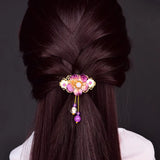 Purple Jade Flower Barrette Hairpin 925 Silver Natural Gemstone Hair Clip