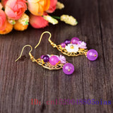 Purple Jade Flower Earrings 925 Silver Natural Women Chalcedony Charm