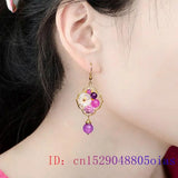 Purple Jade Flower Earrings 925 Silver Natural Women Chalcedony Charm