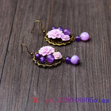 Vintage Purple Jade Flower Earrings 925 Silver Chinese Jewelry