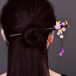 Purple Jade Flower Hairpin Hair Sticks 925 Silver Charm Gemstone Talismans