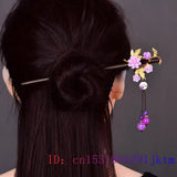 Purple Jade Flower Hairpin Hair Sticks 925 Silver Charm Gemstone Talismans