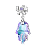 Purple Light Fatima's Hand Crystal 925 Sterling Silver Bow Necklace Bracelet