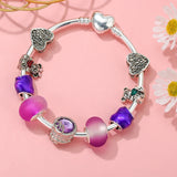 Purple Love & Bicolor Bear Charm Bracelet Gift for Women