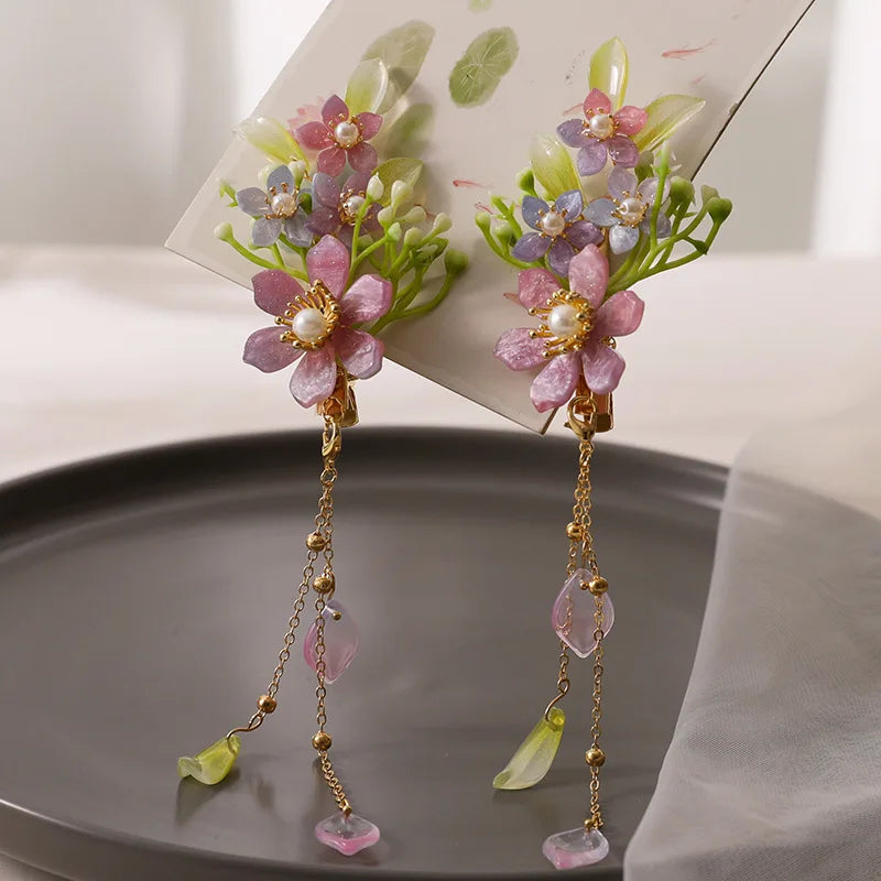 Vintage Butterfly Hairpins Purple Flower Hair Clips