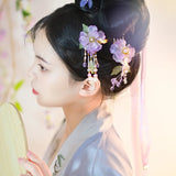 Vintage Butterfly Hairpins Purple Flower Hair Clips