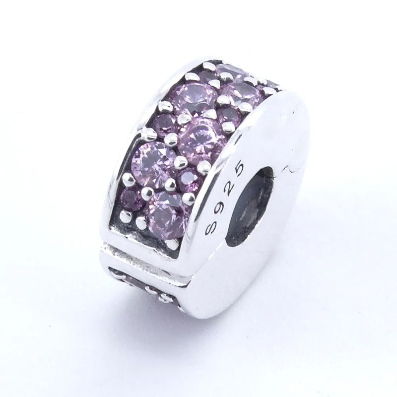 Purple Mosaic Spacer Clip Charms 925 Sterling Silver DIY Jewelry Making
