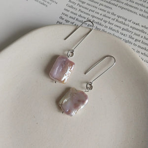 Baroque Pearl Earrings in Sterling Silver 925 Square Shape