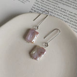 Baroque Pearl Earrings in Sterling Silver 925 Square Shape